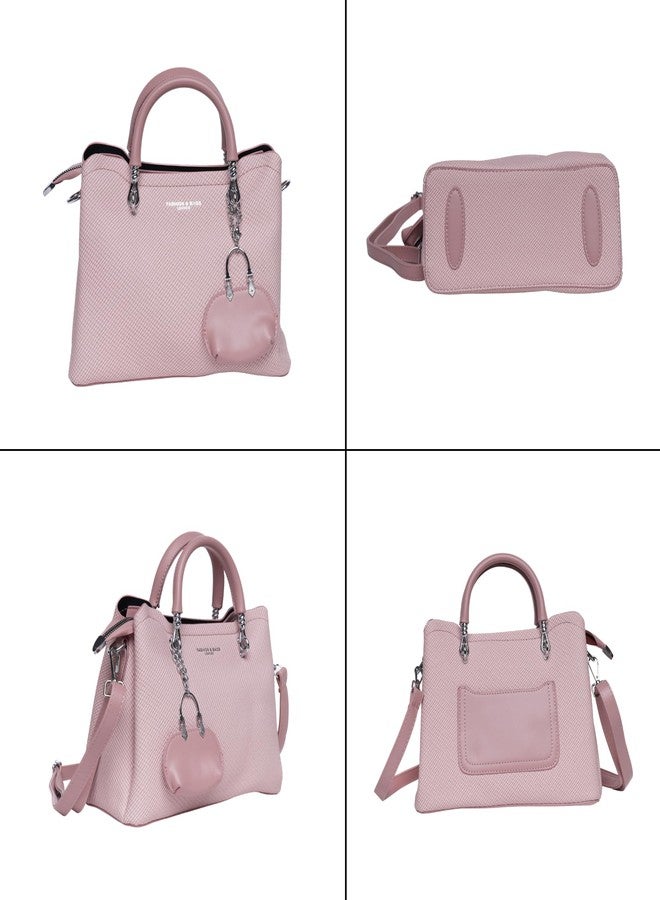 SANTORINI Small Satchel Bag for women | 3 Compartment with Sling strap | Structured Small sized Handbag for women (Pink) - Image 3